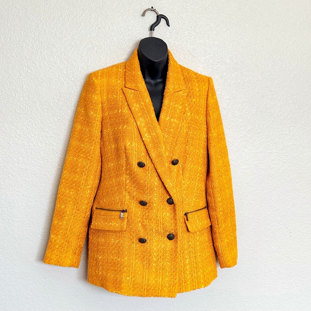 Bold Tangerine Tweed Bouclé Dopamine Structured Blazer | Karl Lagerfeld 4